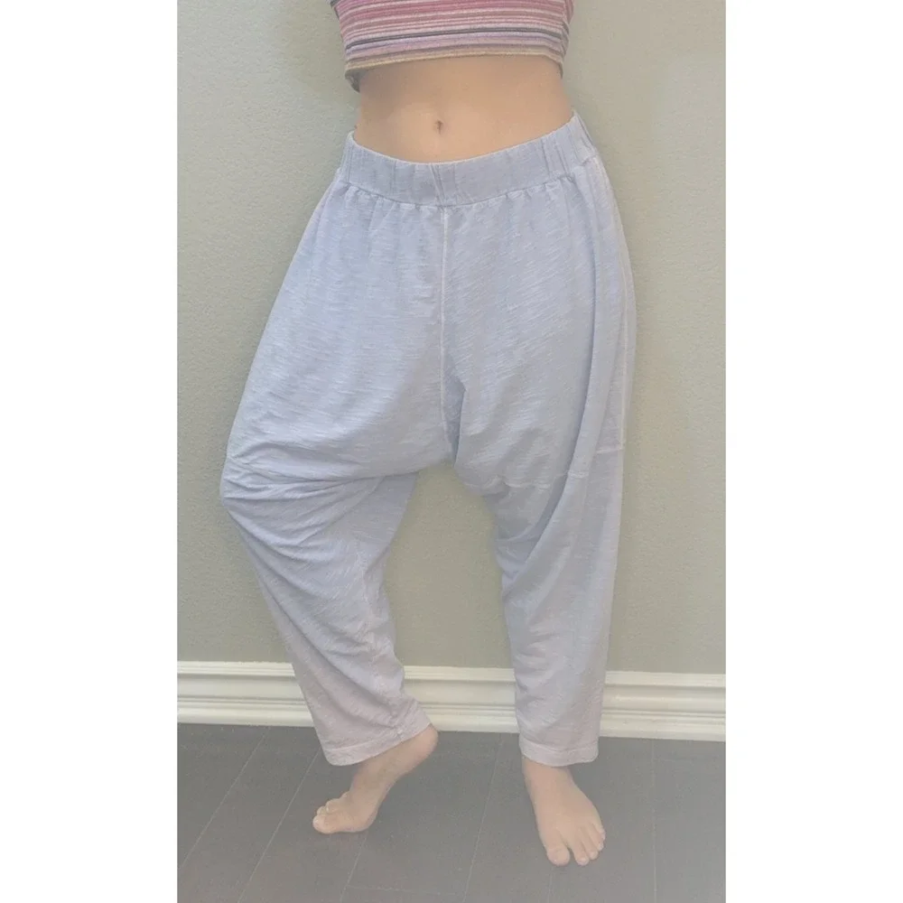 Free People Harem Pants Small Light Blue Drop Crotch Slub Knit Joggers Boho